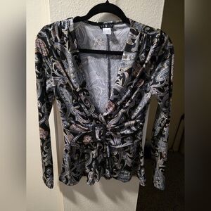 VENUS Elegant Black and Silver Paisley Blouse